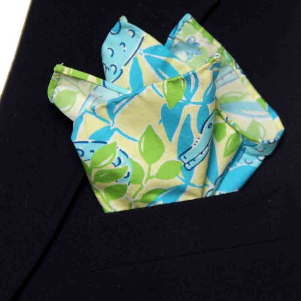 Hand Stitched Cotton Pocket Square Mimosa Everglades Pattern Fabric Men's - Picture 3 of 3